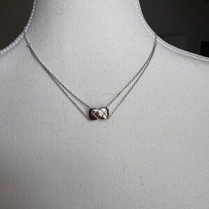Quilted Bar Double Layer Necklace - Silver